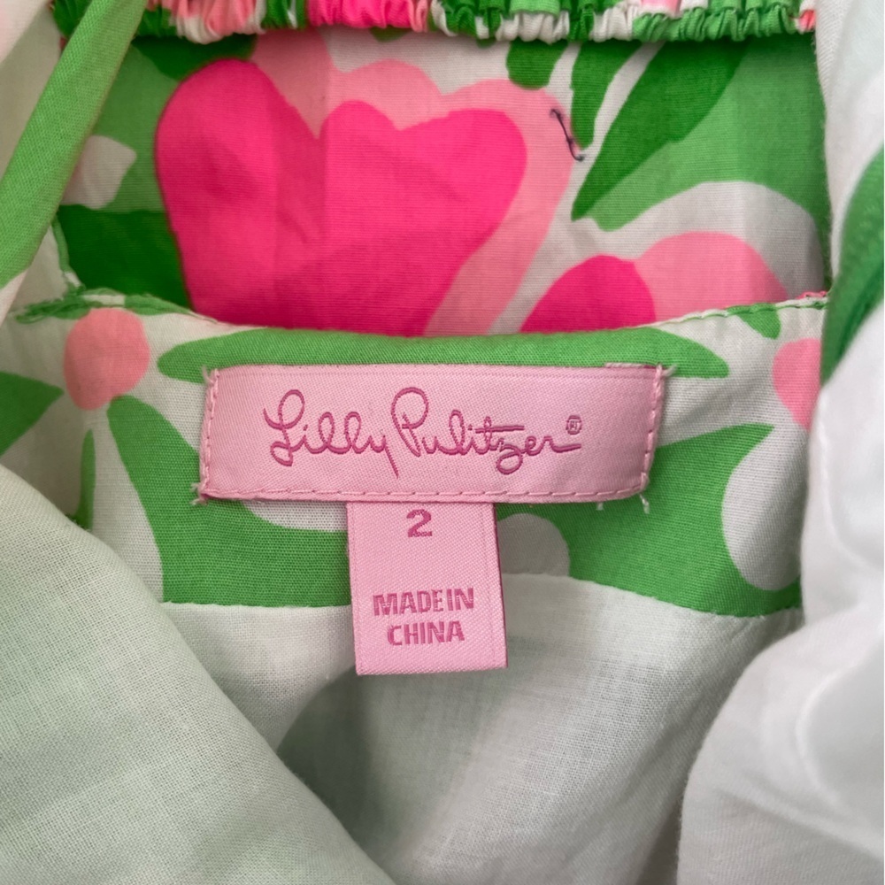 Lilly Pulitzer Pink and Green Floral Mini Dress Cotton Tropical Summery Size 2 - Picture 8 of 11